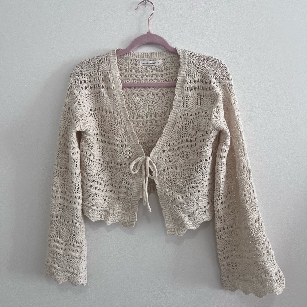 Cream Knit Front Tie Cardigan